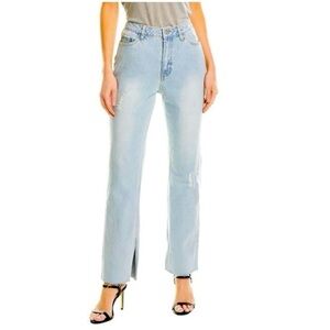 AVEC LES FILLES High Rise Split Hem Distressed Light Wash Jeans Women’s Size 29